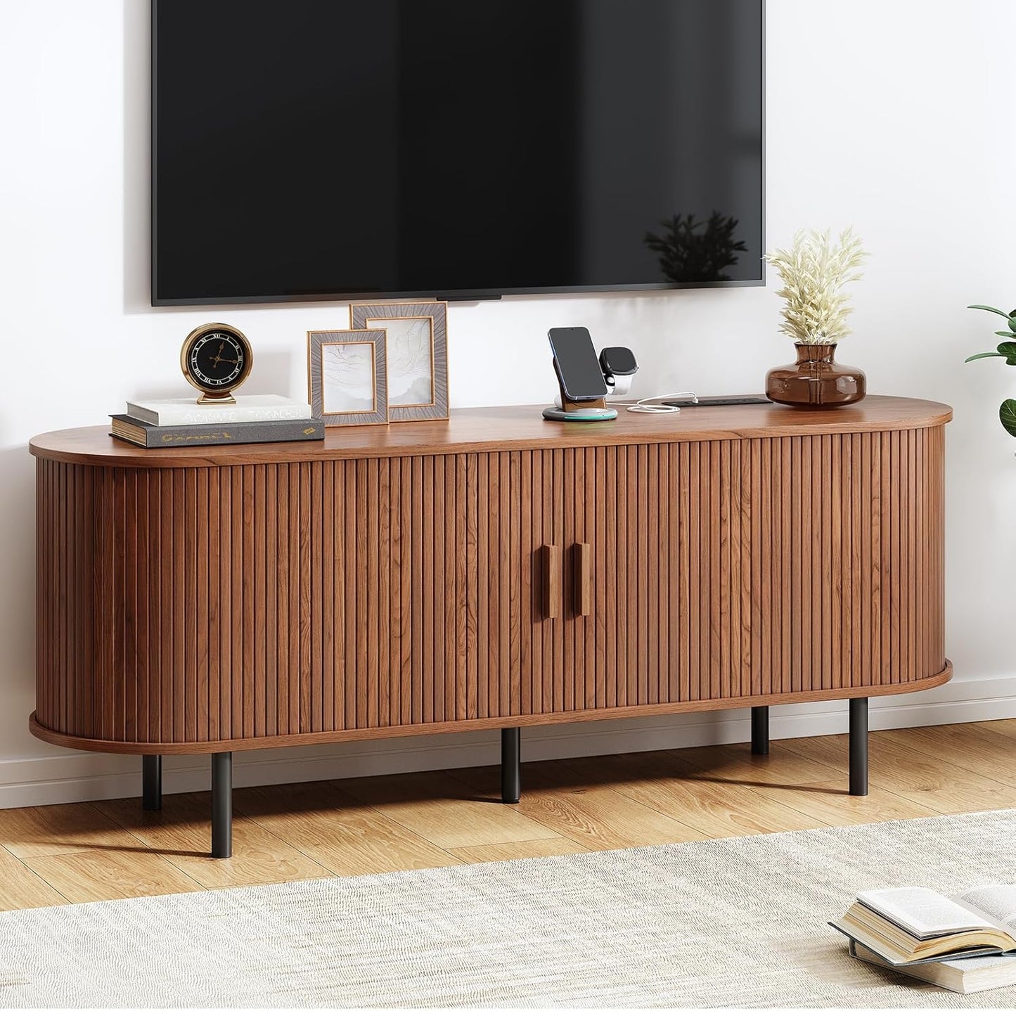 Mid-Century Modern TV Stand with Power Outlet for 60 Inch TVs