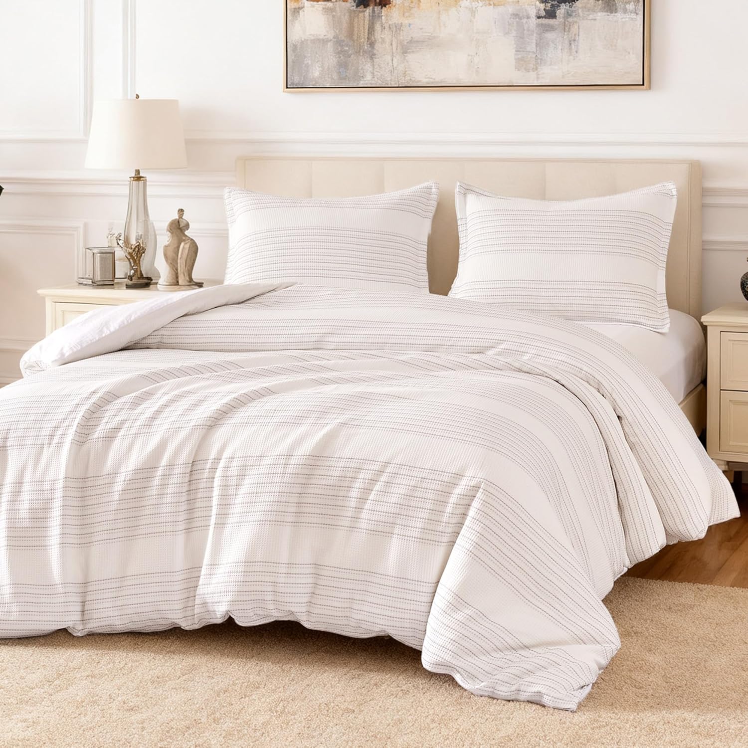 Waffle Weave Microfiber Duvet Cover Set for California King Beds