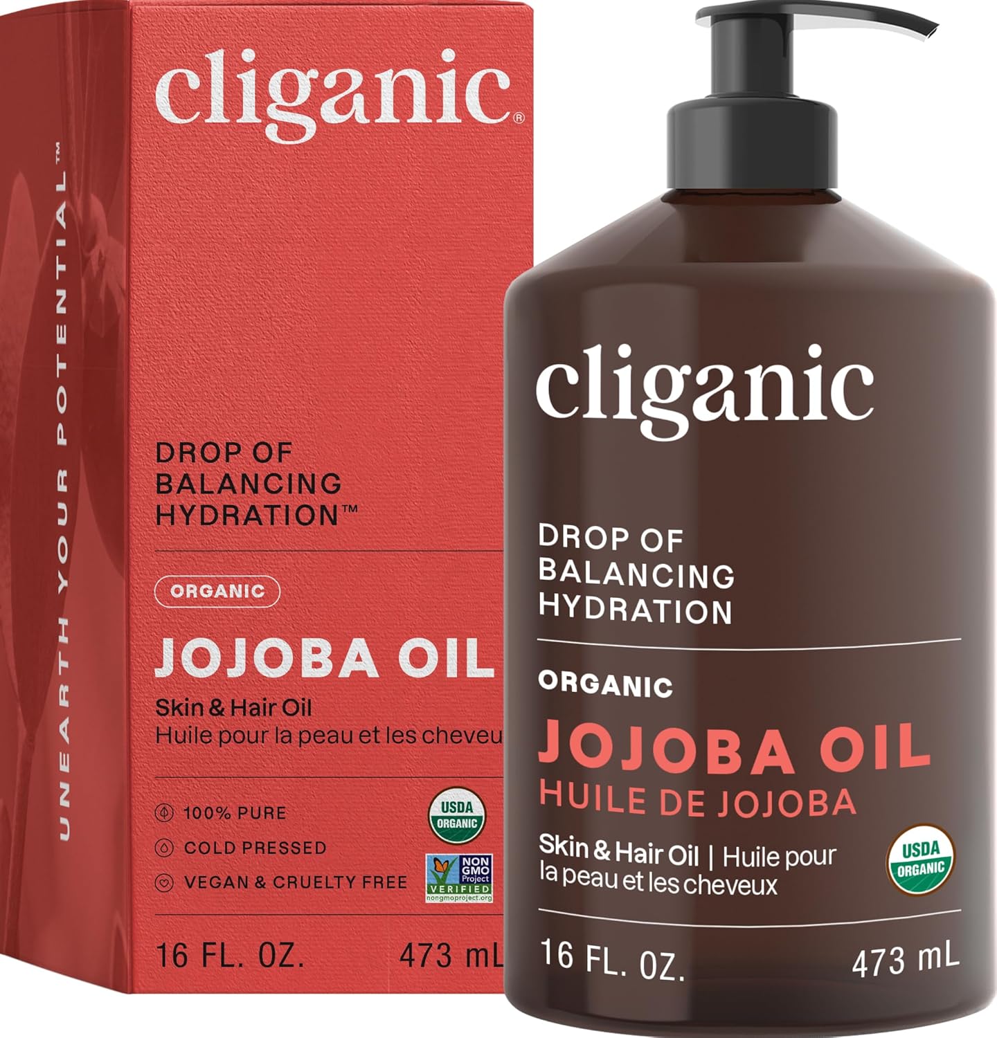 Cliganic Organic Jojoba Oil 16oz - Pure Moisturizing Oil for Skin