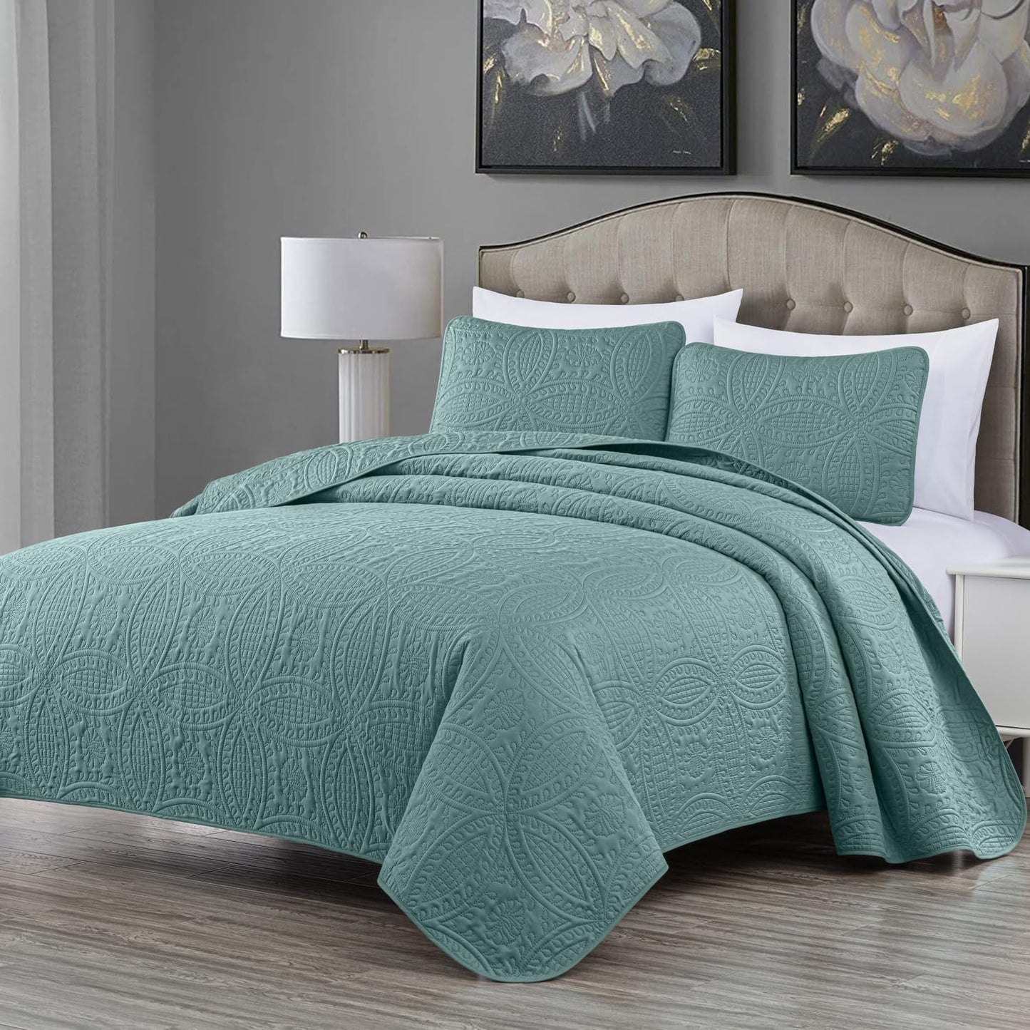 Oversized Bedspread Coverlet Set King - Chezmoi Collection Spa Blue