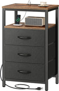Huuger Nightstand with USB Charging and Stylish Fabric Drawers