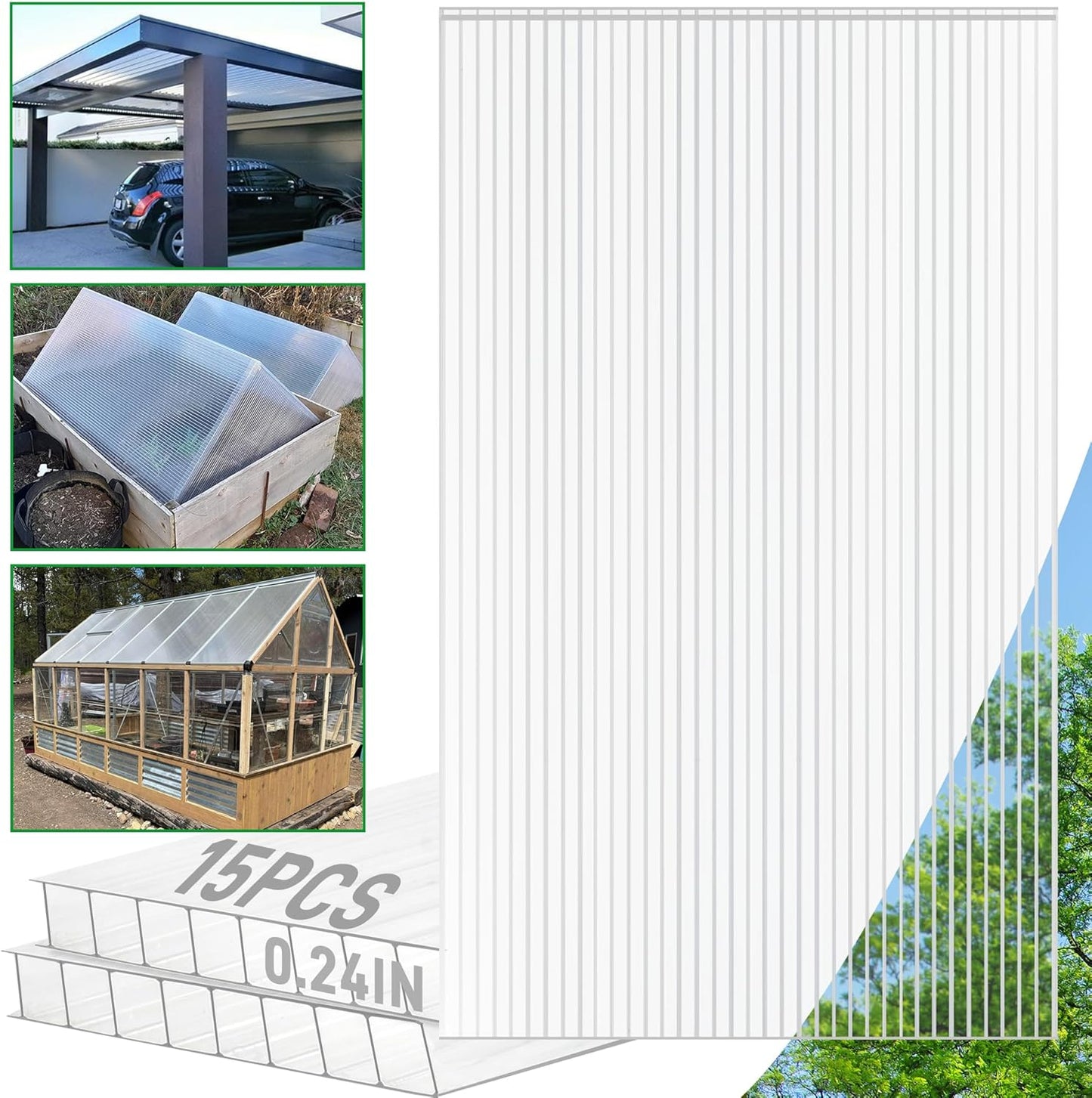15 Pack Polycarbonate Greenhouse Panels for All Weather Use