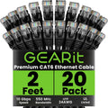 Cat 6 Ethernet Cable Pack - 20-Pack 2 ft Patch Cables for 10 Gbps