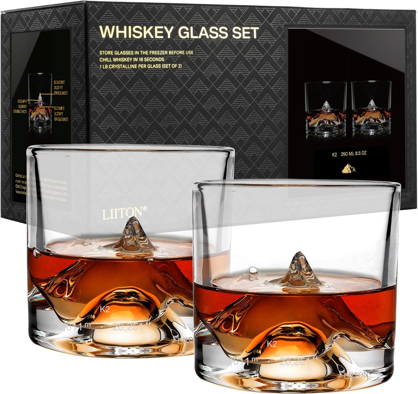LIITON K2 Nepalese Heavy Crystal Whiskey Glasses Gift Set