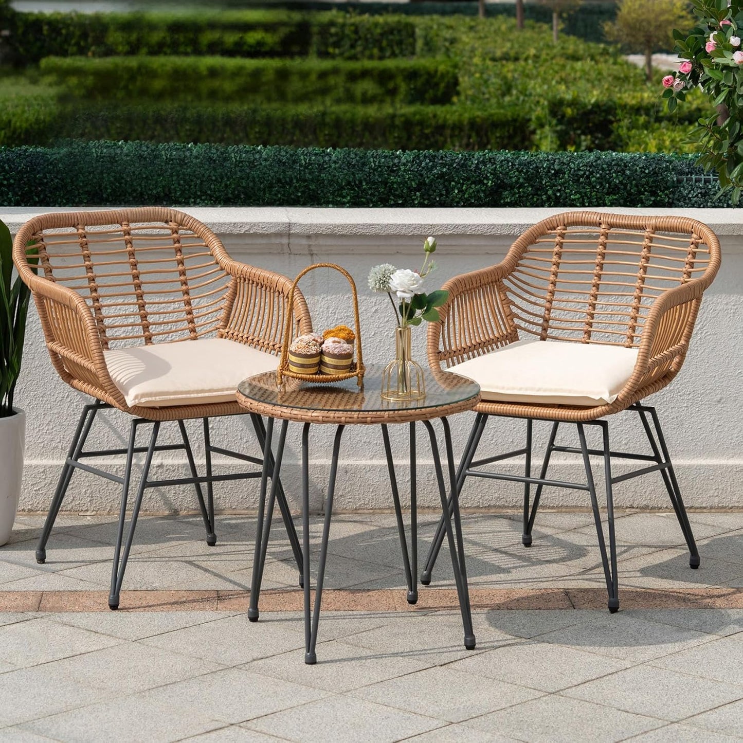 3 Piece Outdoor Wicker Furniture Patio Bistro Set for Relaxation
