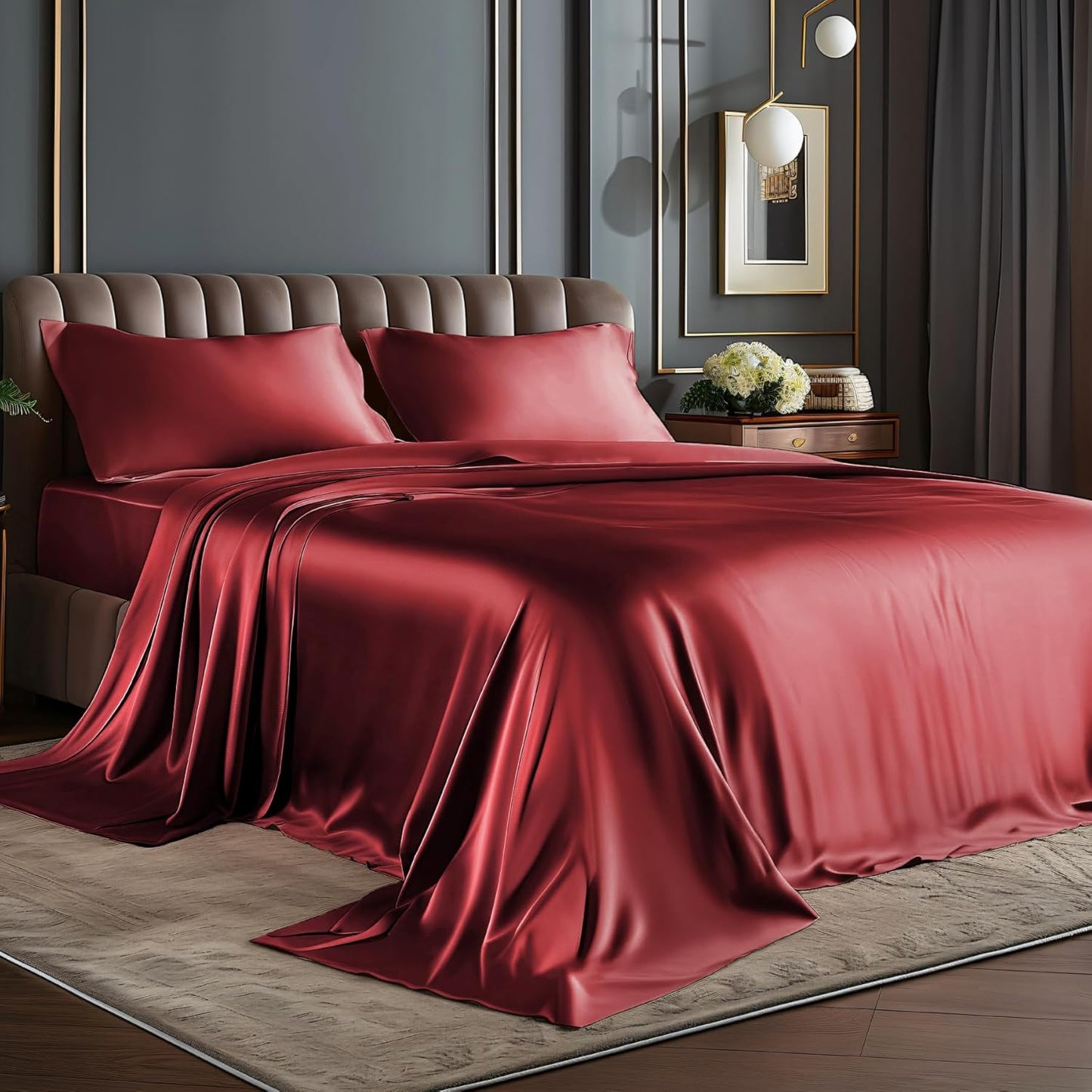 Luxury Satin California King Sheets Set for Hair and Skin Care