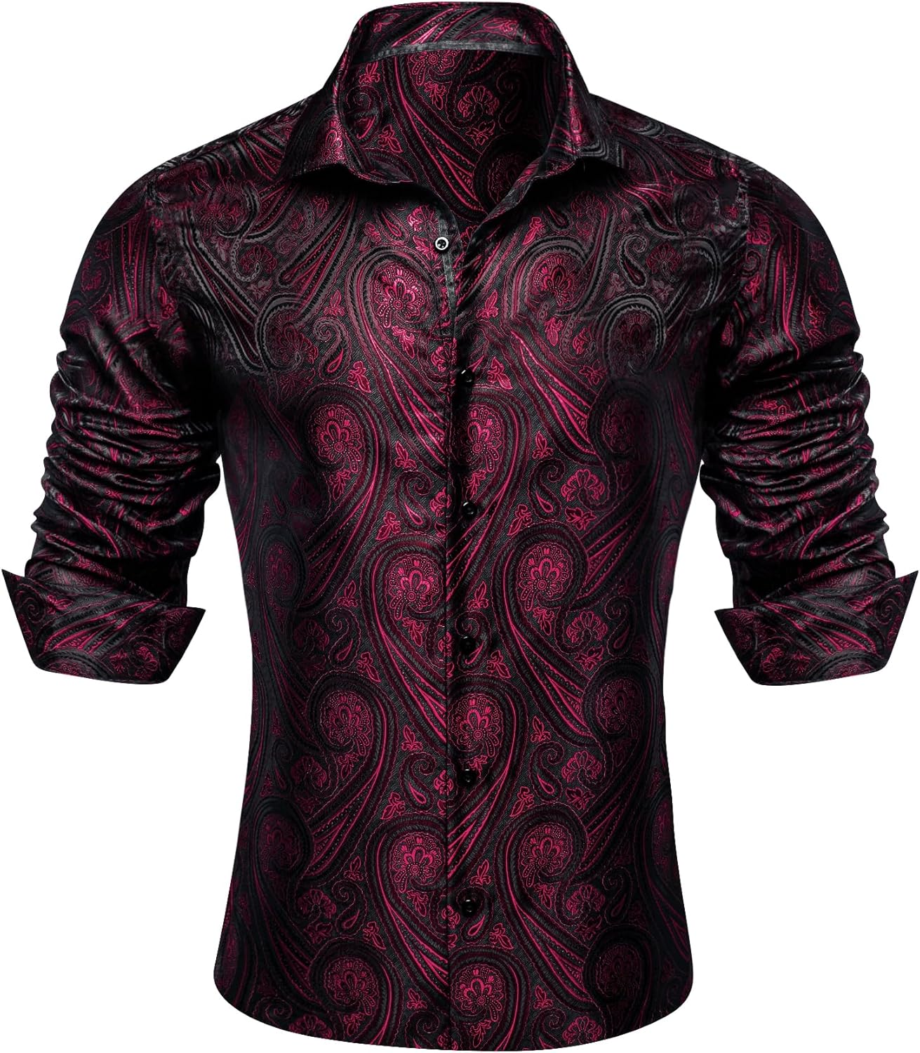 Barry.Wang Mens Western Shirts Silk Paisley Long Sleeve Dress Shirt