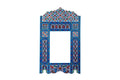 Moroccan Arch Mirror - Handcrafted Blue Wooden Wall Mirror