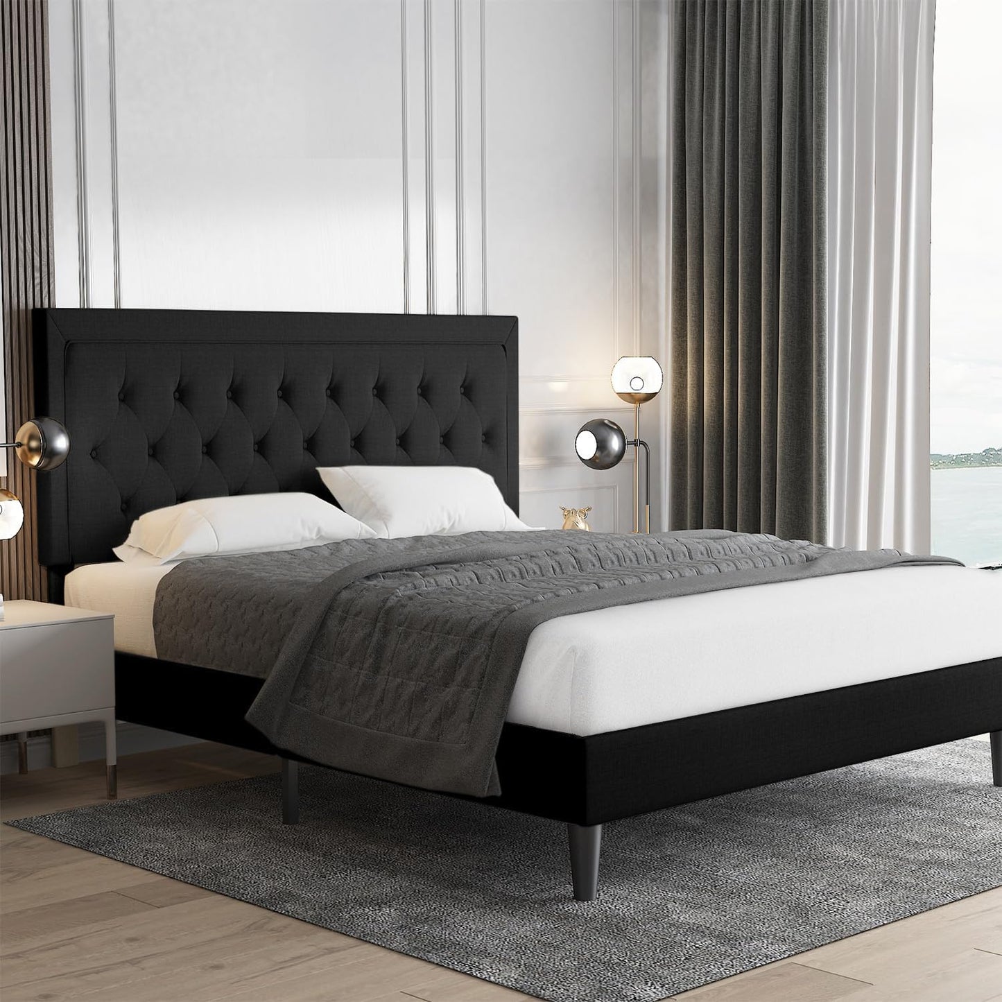 Allewie Full Size Upholstered Platform Bed Frame for Comfort