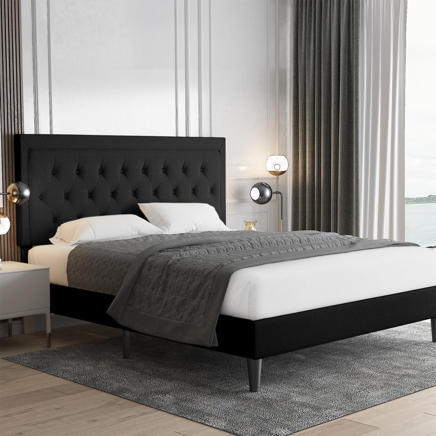 Allewie Full Size Upholstered Platform Bed Frame for Comfort