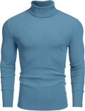 Men's Ribbed Turtleneck Sweater Casual Long Sleeve Pullover - Warm