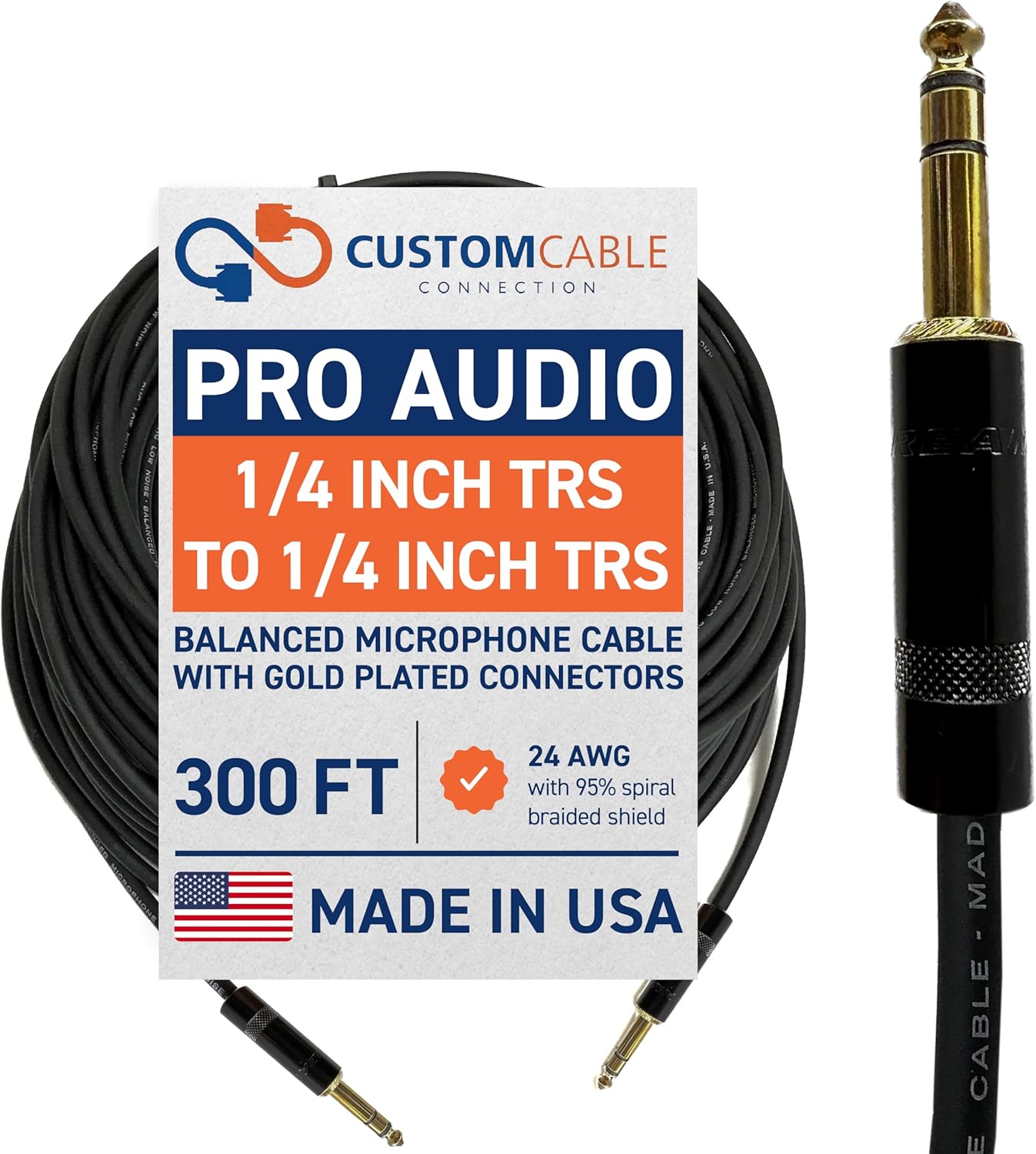 300 Foot TRS to TRS Balanced Cable for Clear Audio Connections