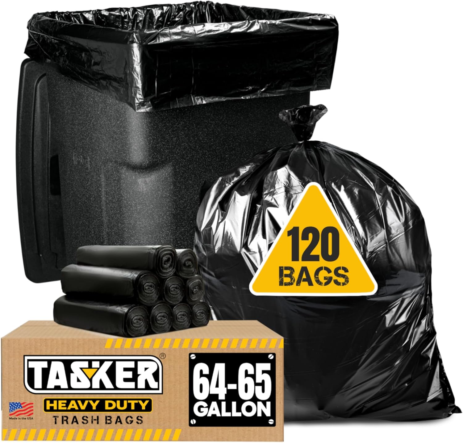 Tasker 65 Gallon Trash Bags Heavy Duty for Toter and More