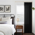 Black Linen Curtains Pinch Pleated 90 in - Thick Light Filtering Panel