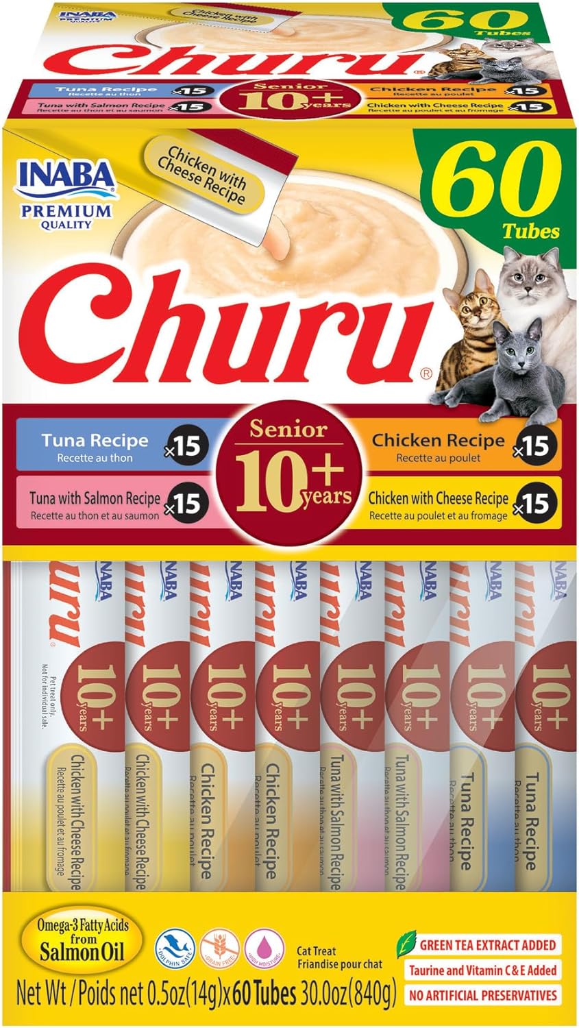 INABA Churu for Senior Cats, Creamy Lickable Treats with Taurine