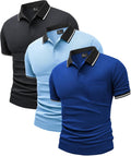 Men Polo Shirts 3 Pack Short Sleeve with Pocket - Moisture Wicking 2XL