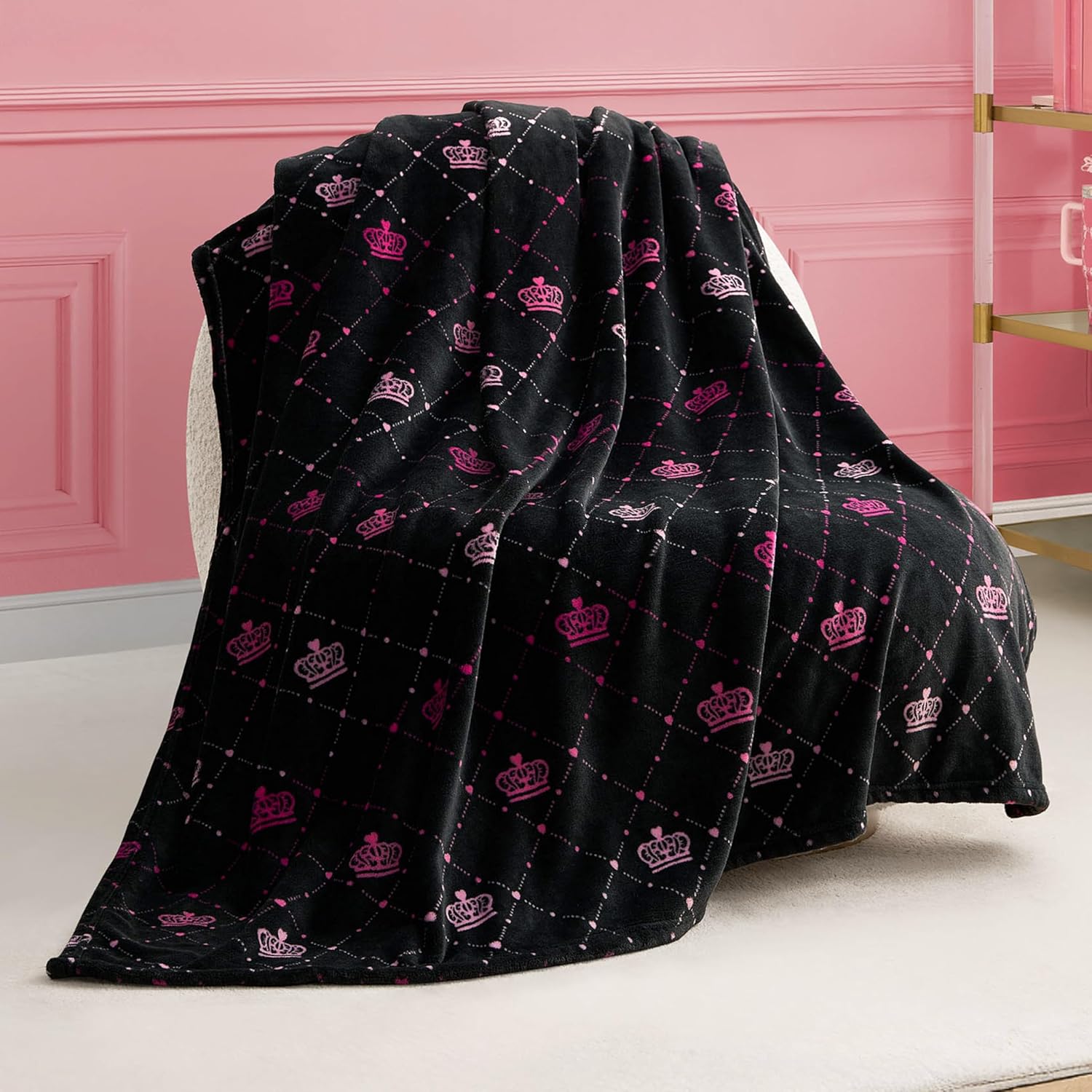 Juicy Couture Elegant Crown Diamond Ombre Plush Throw Blanket