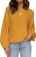 ZESICA Women's Crew Neck Lantern Sleeve Ribbed Knit Pullover - Soft