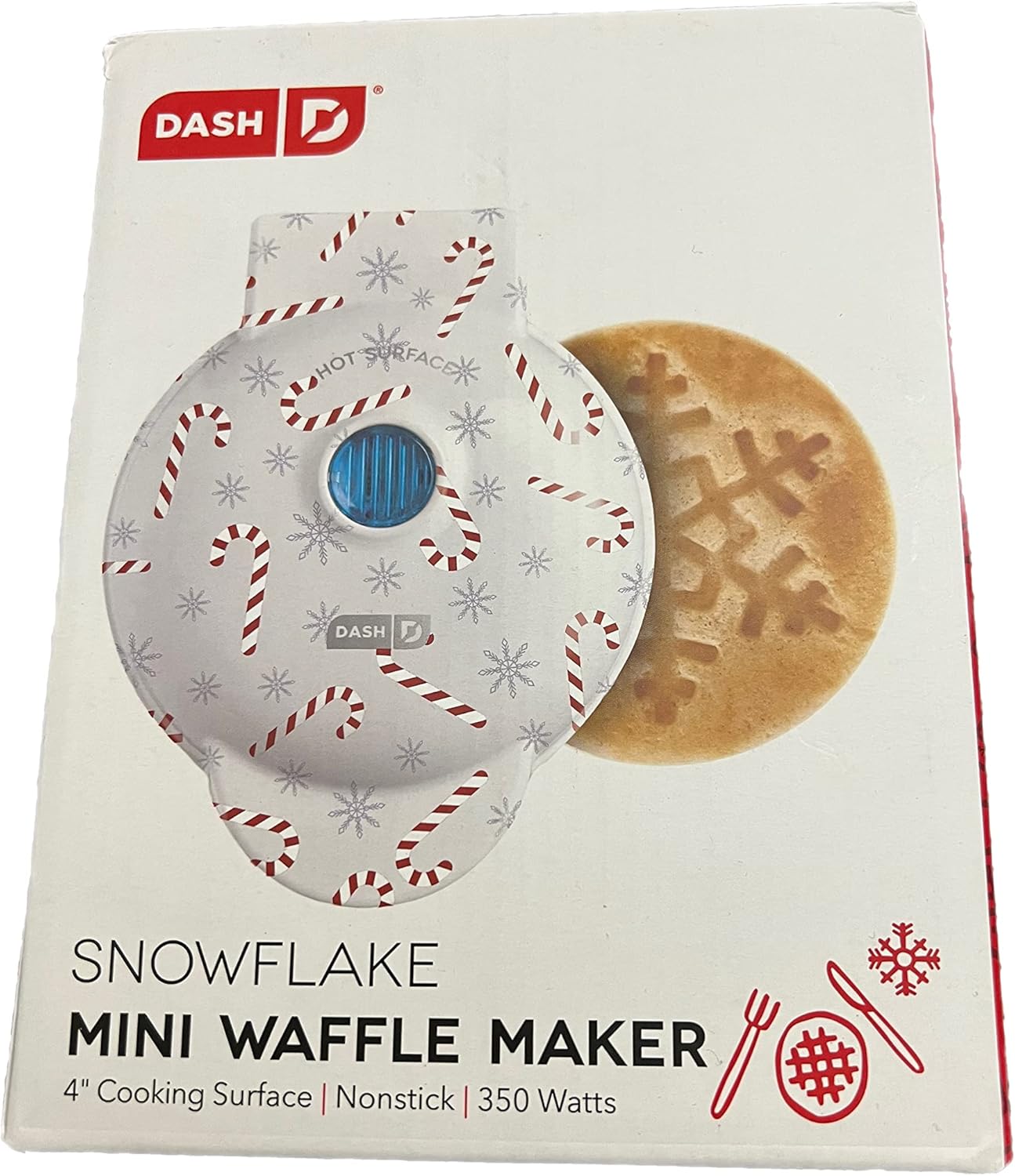 DASH Mini Waffle Maker - Festive Candy Cane & Snowflake Iron