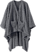 Wearable Blanket Sherpa Fleece Shawl with Pockets for Comfort