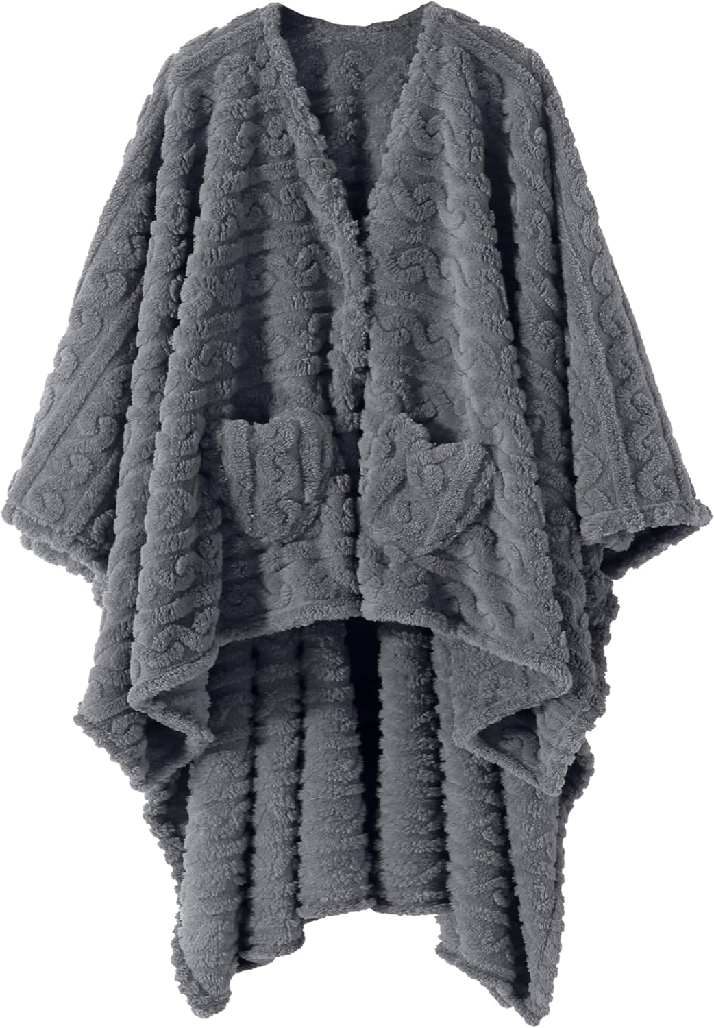 Wearable Blanket Sherpa Fleece Shawl with Pockets for Comfort