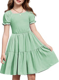 Girls Summer Dress Tie Back Square Neck Tiered Midi - Adjustable Fit