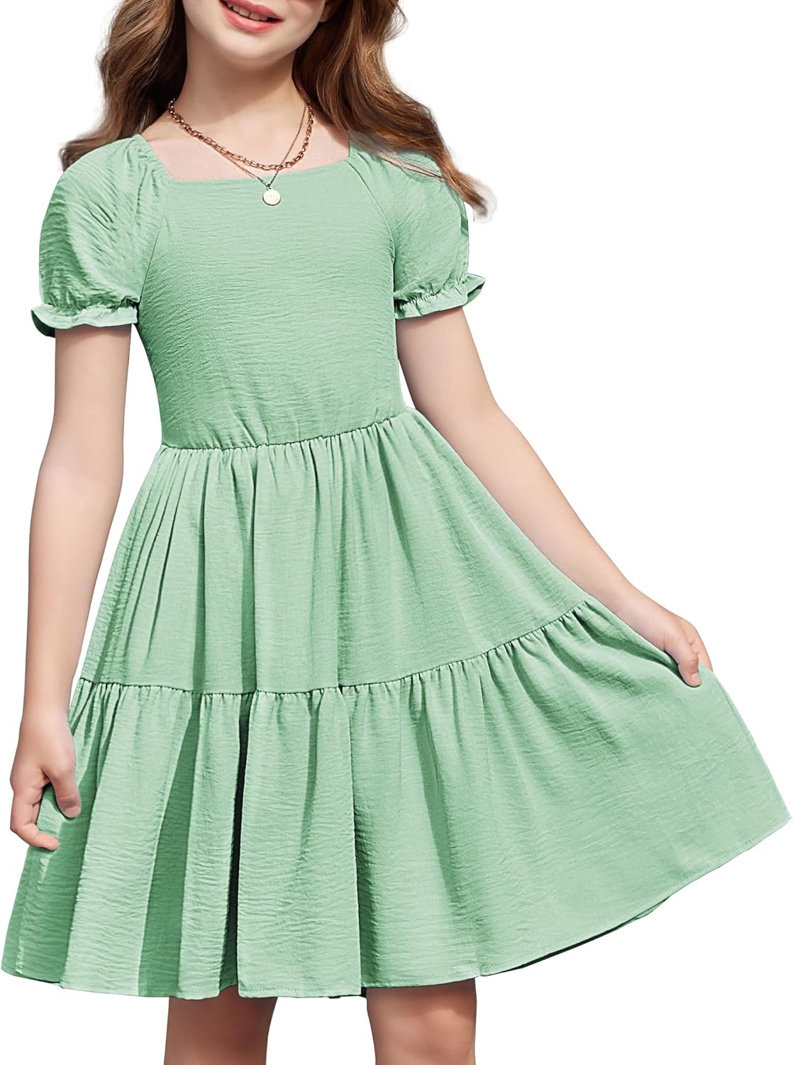 Arshiner Girls Summer Dress with Tie Back and Pockets