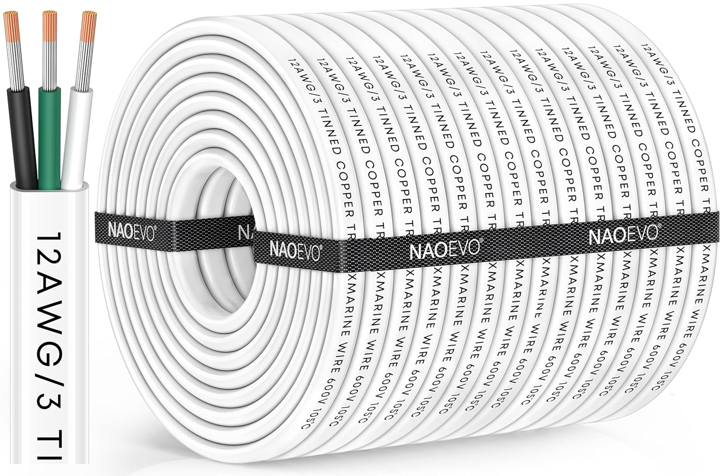 NAOEVO 12 Gauge Marine Wire - Durable Waterproof Electrical Cable