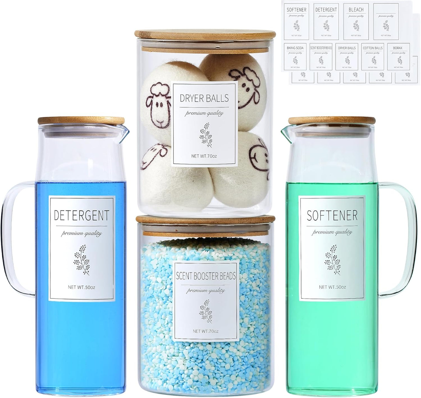Glass Laundry Detergent Dispenser Set for Organized Laundry Rooms