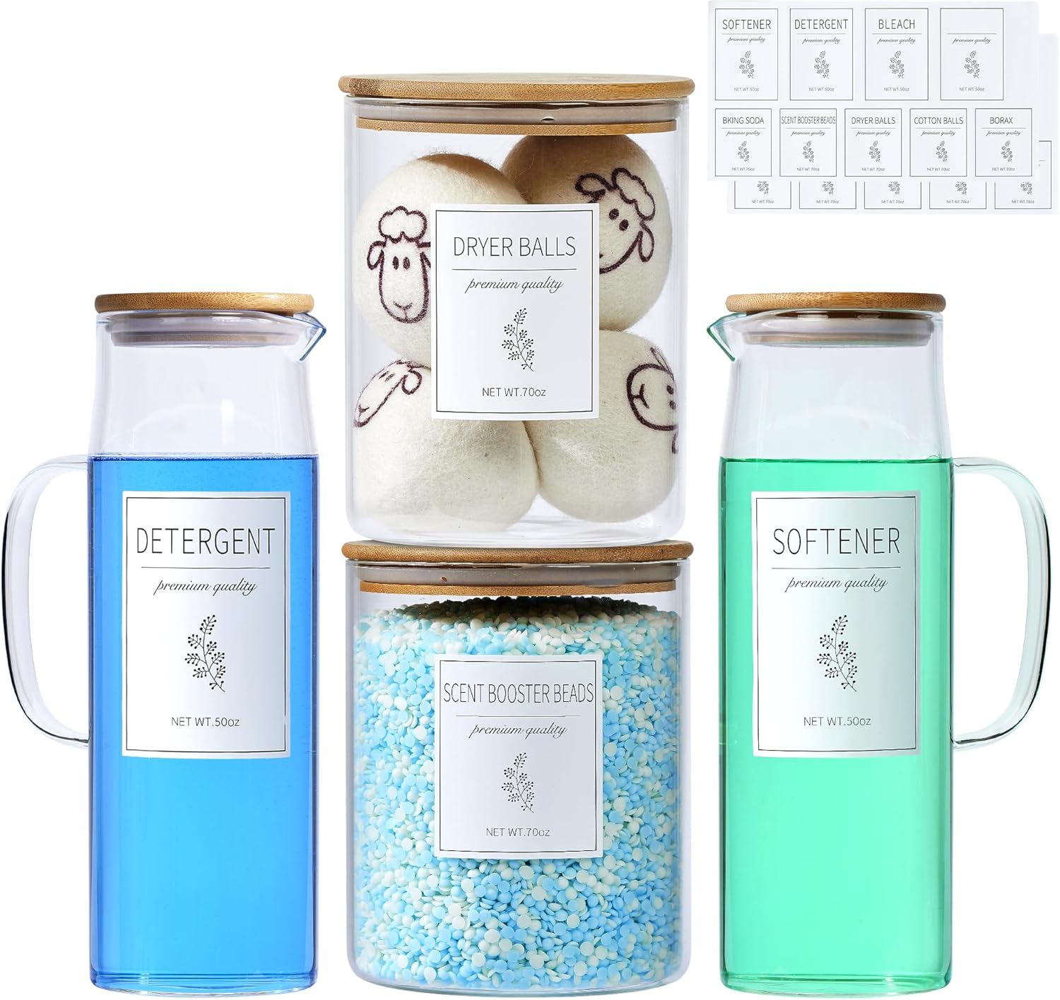 Glass Laundry Detergent Dispenser Set for Organized Laundry Rooms