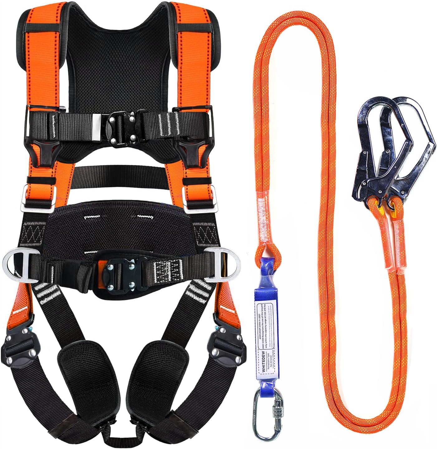 Fall Protection Premium Safety Harness with Shock Absorbing Lanyard