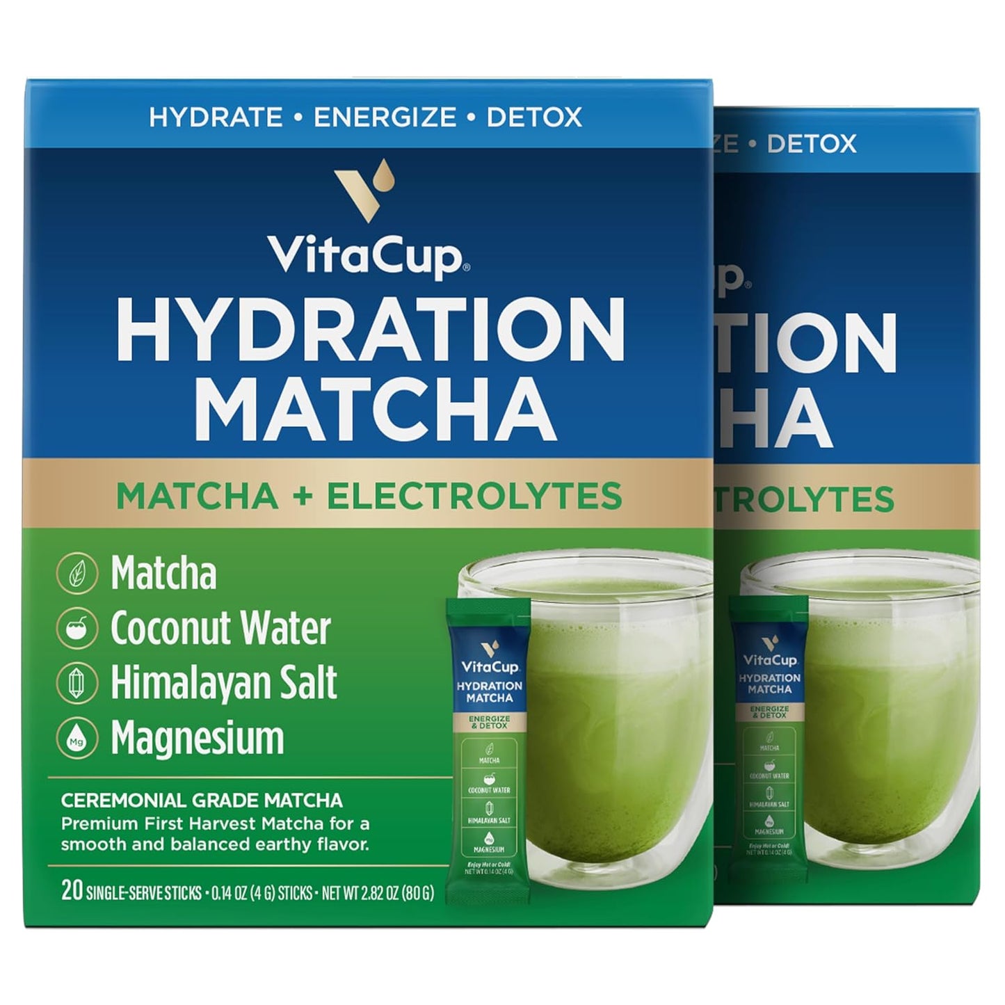 VitaCup Hydration Matcha Instant Packets for Natural Energy