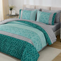 Queen Comforter Set Boho Soft Teal Striped 7 Piece Bed in a Bag - Cozy