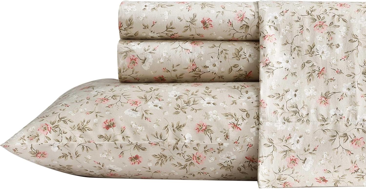 Laura Ashley Queen Sheets Set - Soft Sateen Cotton Bedding