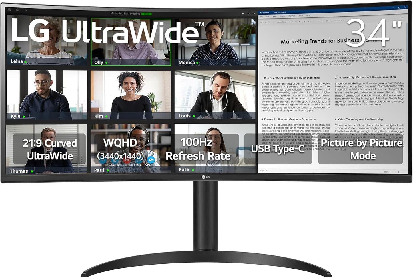 LG 34WR55QK-B 34 UltraWide Curved Monitor - Immersive WQHD Clarity