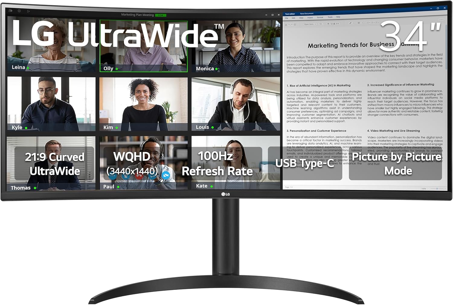 LG 34WR55QK-B 34-inch UltraWide Curved Monitor for Work