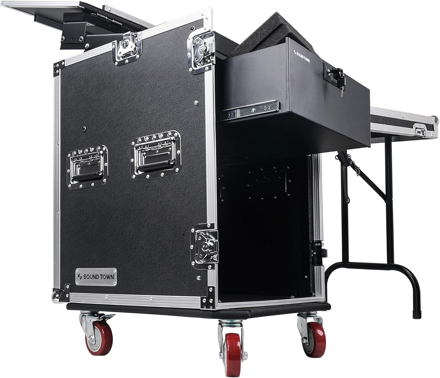 Heavy-Duty 14U PA DJ Pro Audio Rack with Slant Mixer Top