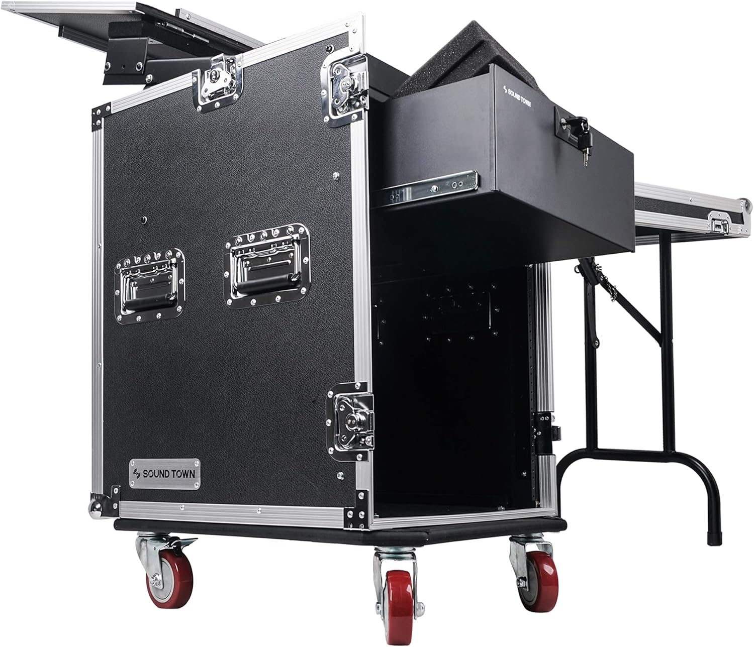 Heavy-Duty 14U PA DJ Pro Audio Rack with Slant Mixer Top