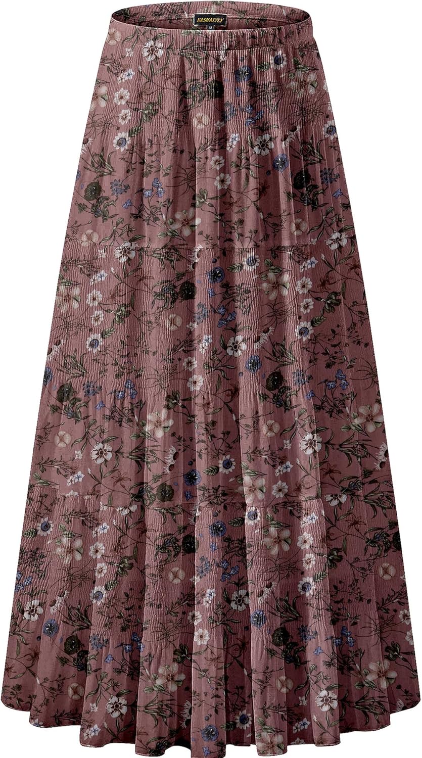 Chiffon Elastic High Waist Pleated A-Line Maxi Skirt for Women