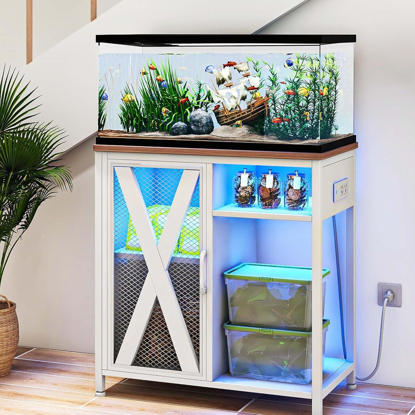DWVO 20-29 Gallon Aquarium Stand with LED Light & Storage