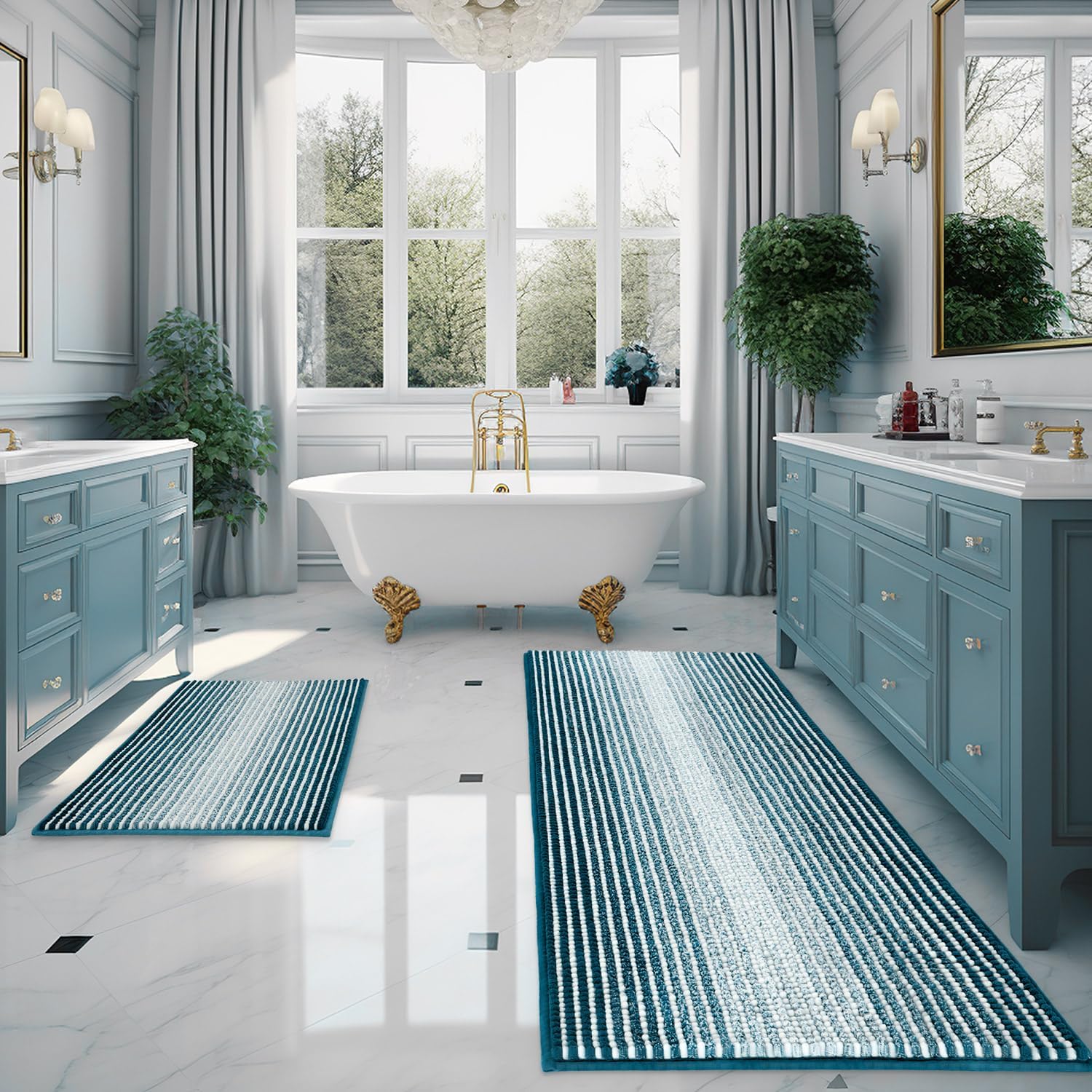 BSICPRO Chenille Bath Mat Set, Soft Non-Slip Bathroom Rugs