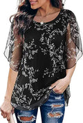 SeSe Code Ruffle 3/4 Sleeve Mesh Blouse - Flowy Floral Top