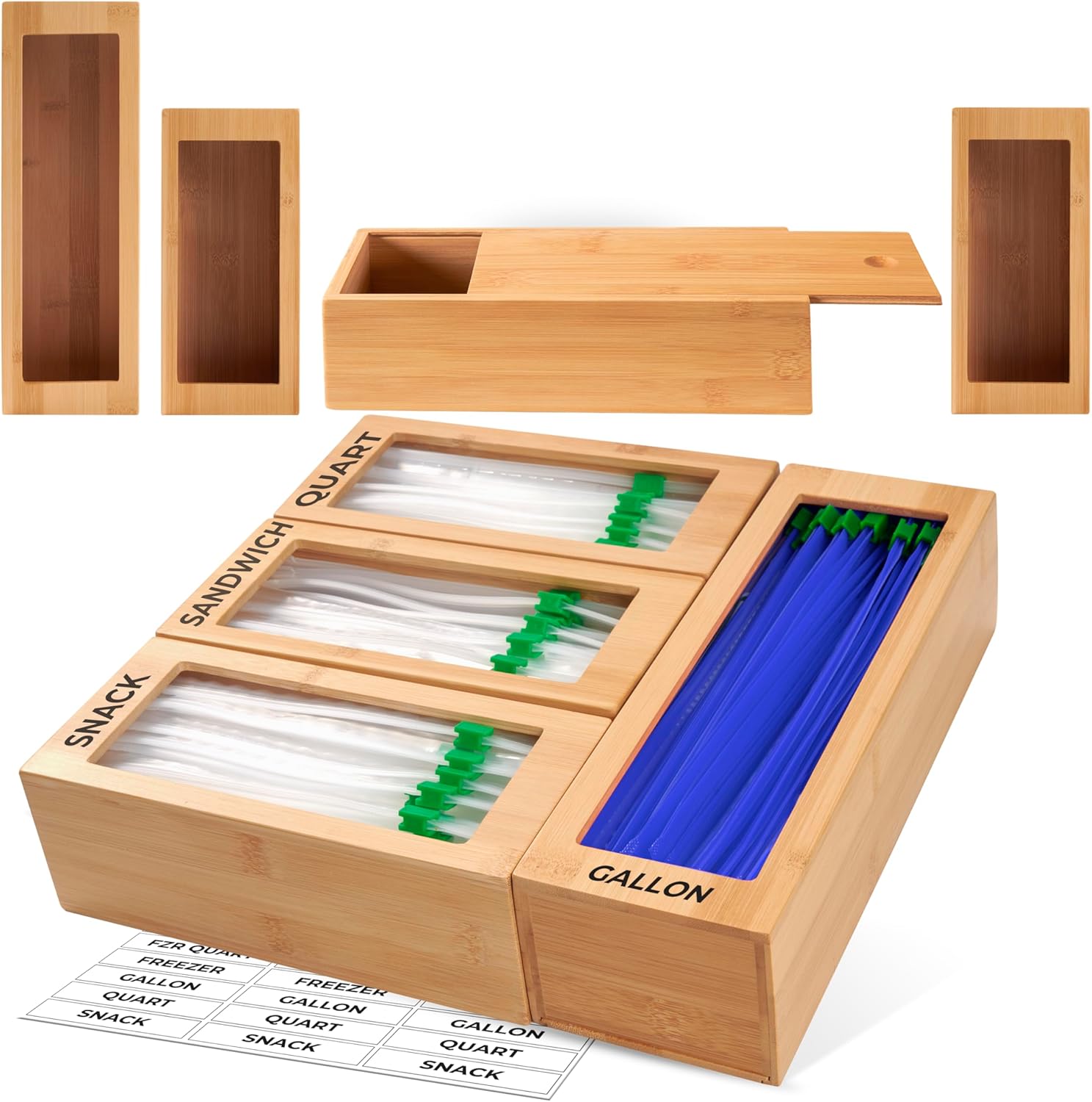 Bamboo Baggie Organizer for Drawer - Modular Plastic Bag Storage