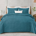King Size Teal Weave Quilt Set - 3 Piece Lightweight All-Season