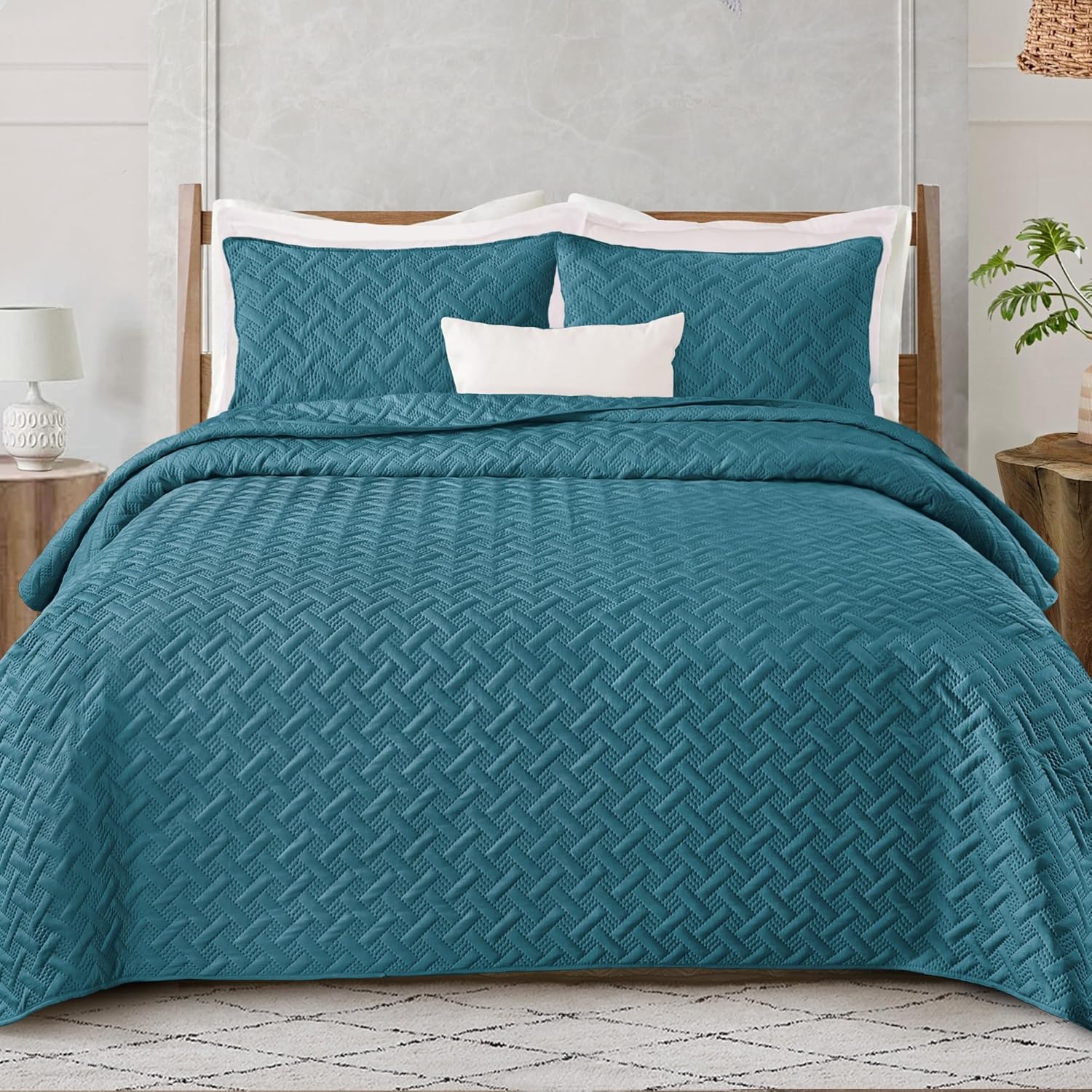 Soft Quilt Set King Size for All Seasons - Lightweight Teal Bedding