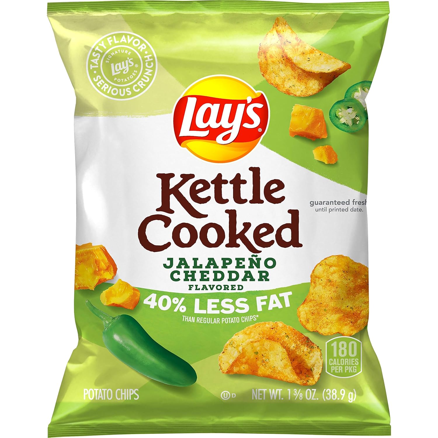 Lay's Kettle Cooked Potato Chips, 40% Less Fat Jalapeno Cheddar