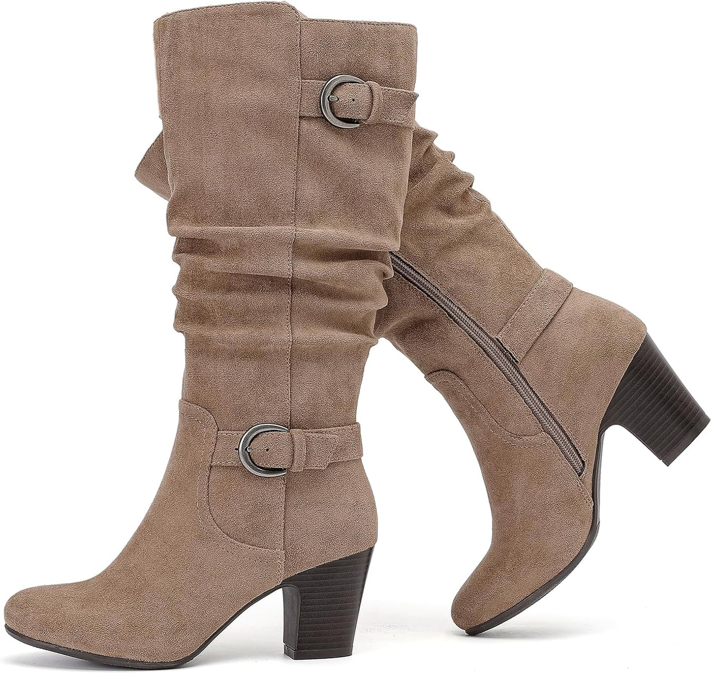 Women's Slouchy Knee High Boots with Chunky Heel for Fall