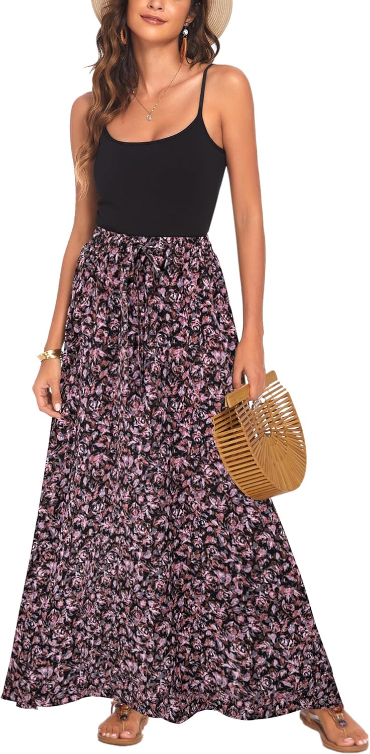 Bluetime Women Flowy Long Skirts for Summer Beach Style