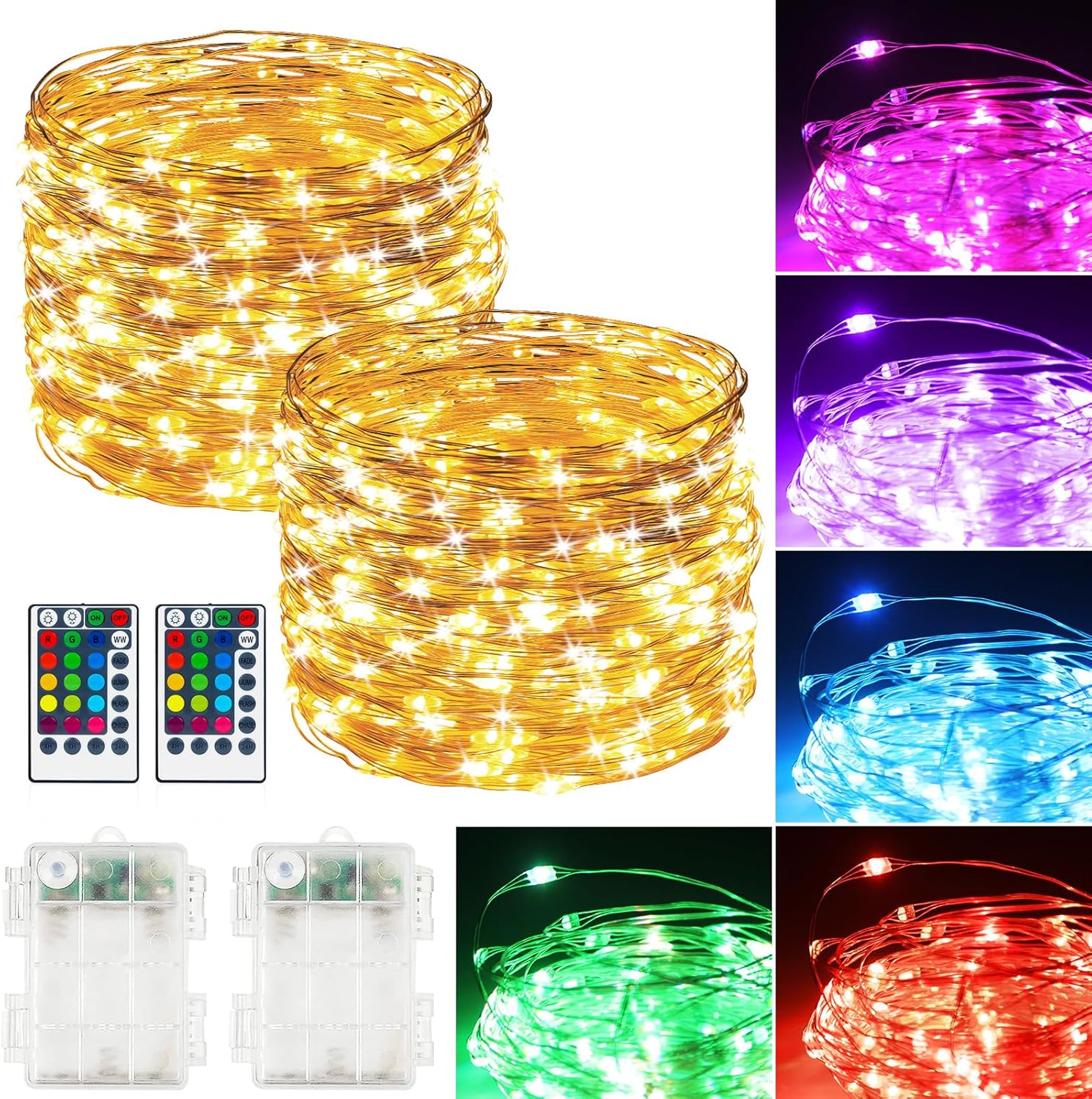2Pack Battery Fairy Lights with Remote for Indoor Christmas Decor