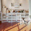 Dog Gate Indoor Freestanding Foldable Wooden Pet Fence - 6 Panels